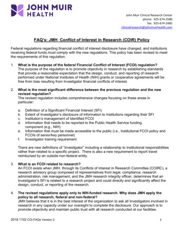 FAQ's: JMH Conflict Of Interest In Research (COIR) Policy