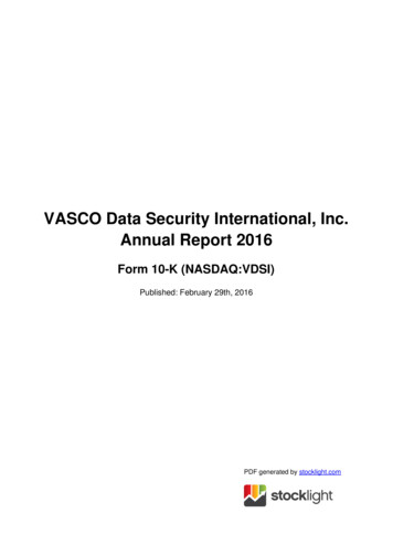Annual Report 2016 VASCO Data Security International, Inc.