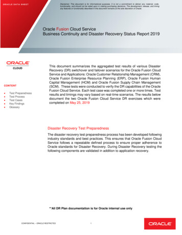 Oracle Fusion Cloud Service Business Continuity And Disaster Recovery .