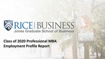 Class Of 2020 Professional MBA Employment Profile Report