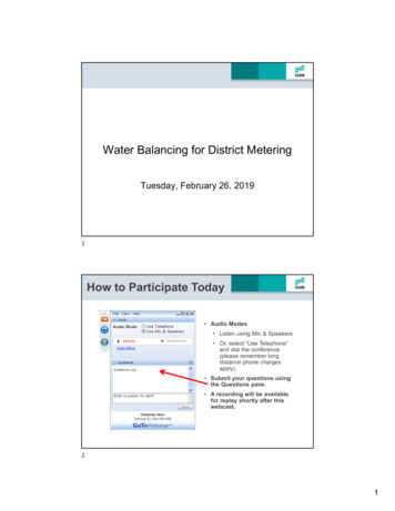 Water Balancing For District Metering - WEF Home