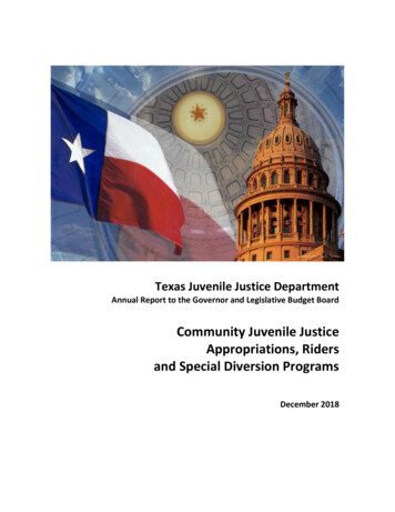 Community Juvenile Justice Appropriations, Riders And Special . - Texas