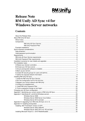 Release Note RM Unify AD Sync V4 For Windows Server Networks