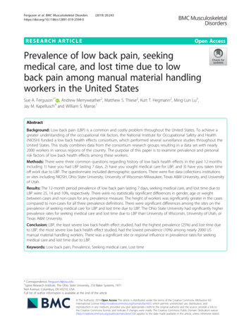 Prevalence Of Low Back Pain, Seeking Medical Care, And Lost Time Due To .