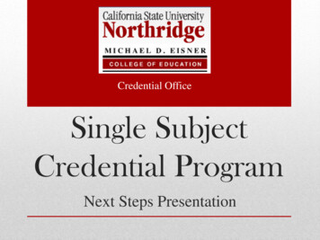 Credential Office Single Subject Credential Program