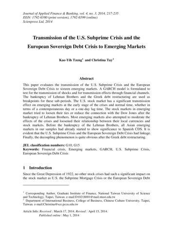 Transmission Of The U.S. Subprime Crisis And The European Sovereign .