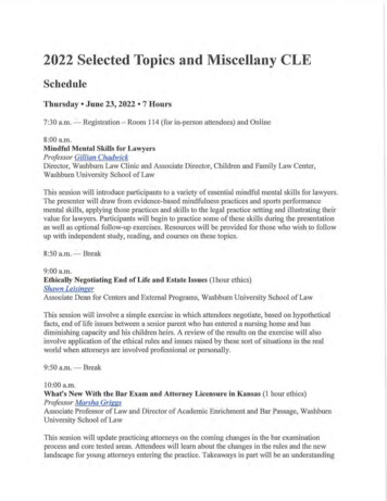 2022 Selected Topics And Miscellany CLE - Washburnlaw.edu