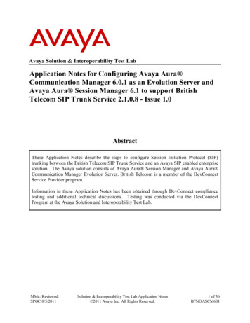 Application Notes For Configuring Avaya Aura Communication Manager 6.0 .
