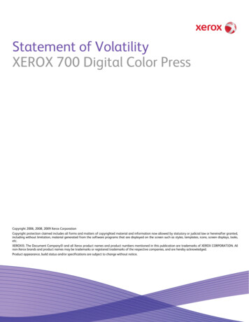XEROX 700 Digital Color Press Statement Of Volatility
