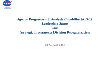 Agency Programmatic Analysis Capability (APAC) Leadership Status And .