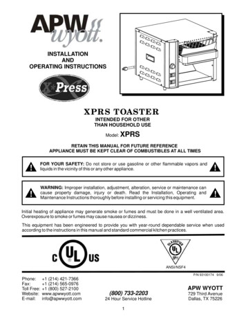XPRS Toaster Inst-Op Manual - WebstaurantStore