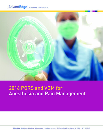 2016 PQRS And VBM For Anesthesia And Pain Management