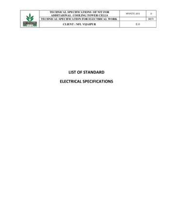 LIST OF STANDARD ELECTRICAL SPECIFICATIONS