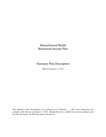 MaineGeneral Health Retirement Income Plan Summary Plan Description
