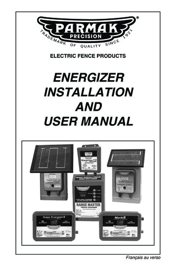 ENERGIZER INSTALLATION AND USER MANUAL