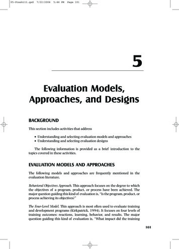Evaluation Models, Approaches, And Designs