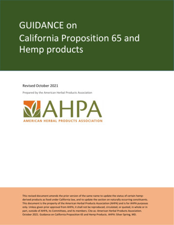GUIDANCE On California Proposition 65 And Hemp Products