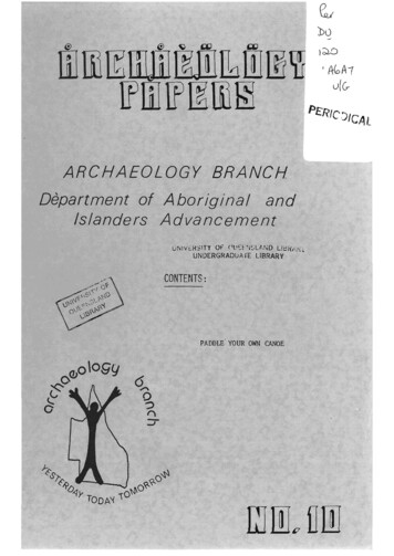 ARCHAEOLOGY BRANCH Department Of Aboriginal And 