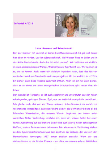 Infobrief 4 /2018 Liebe Seminar- Und Reisefreunde!