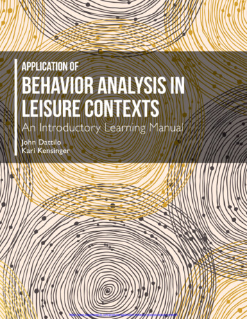 Application Of BEHAVIOR ANALYSIS IN LEISURE CONTEXTS