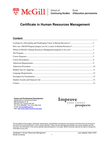 Certificate In Human Resources Management - McGill University