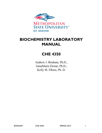BIOCHEMISTRY LABORATORY MANUAL CHE 4350