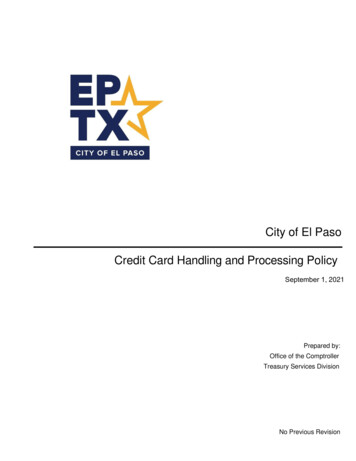 City Of El Paso Credit Card Handling And Processing Policy