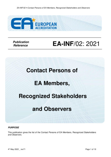 Contact Persons Of EA Members, Recognized Stakeholders And Observers