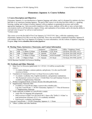 Elementary Japanese A: Course Syllabus