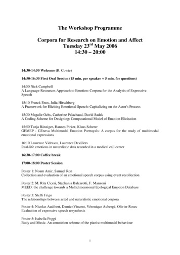 The Workshop Programme Corpora For Research On Emotion And Affect