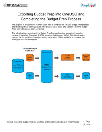 Exporting Budget Prep Into OneUSG And Completing The Budget Prep Process