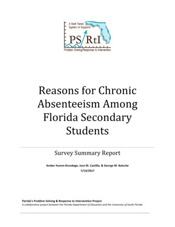 Reasonsfor AbsenteeismAmong Florida Secondary Students