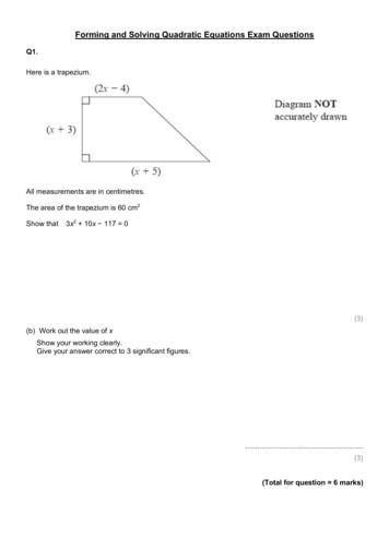 Forming And Solving Quadratic Equations Exam Questions