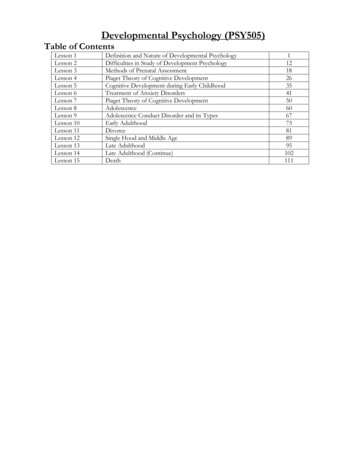 Developmental Psychology (PSY505) Table Of Contents