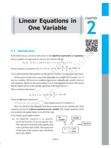 L EQUATIONS IN O VARIABLE Linear Equations In One . - 