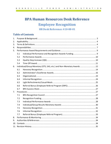 BPA Human Resources Desk Reference Employee Recognition