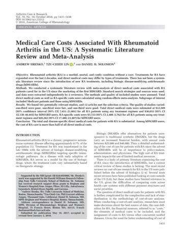 Medical Care Costs Associated With Rheumatoid Arthritis In The US: A .
