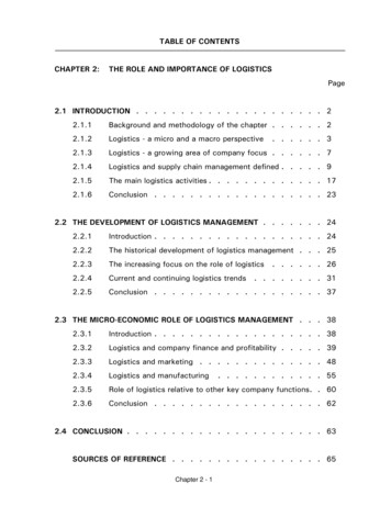 Table Of Contents Chapter 2: The Role And Importance Of Logistics 2.1 .
