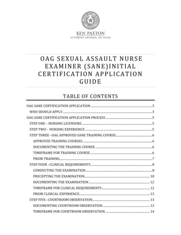 Oag Sexual Assault Nurse Examiner (Sane)Initial Certification .
