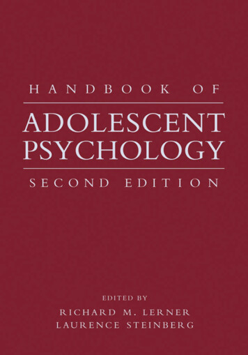 HANDBOOK OF ADOLESCENT PSYCHOLOGY