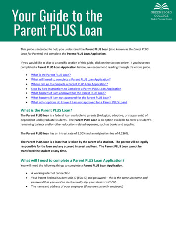 Parent PLUS Loan Direct PLUS Parent PLUS Loan Application