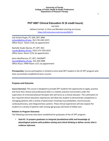 PHT 6807 Clinical Education IV (6 Credit Hours) - University Of Florida