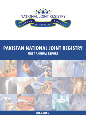 PNJR Report 2014-15 - Pakistan Arthroplasty Society