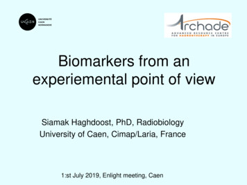 Biomarkers From An Experiemental Point Of View - Indico
