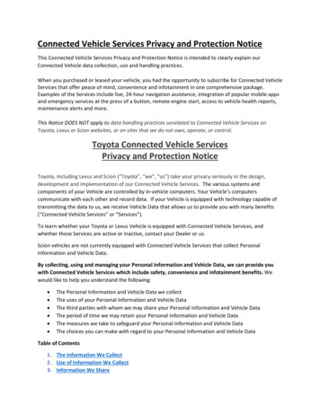 Connected Vehicle Services Privacy And Protection Notice - Toyota