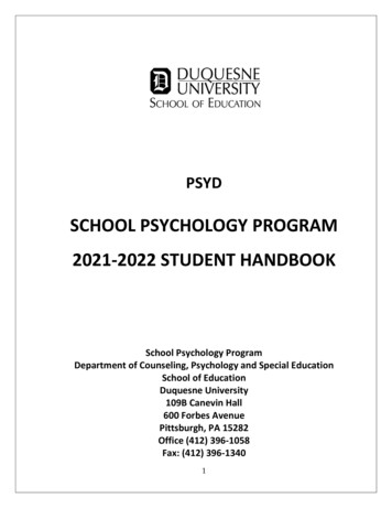 SCHOOL PSYCHOLOGY PROGRAM 2021-2022 STUDENT 