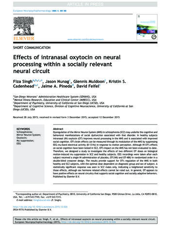 Effects Of Intranasal Oxytocin On Neural Processing Within A Socially .