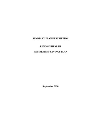 Summary Plan Description Renown Health Retirement Savings Plan