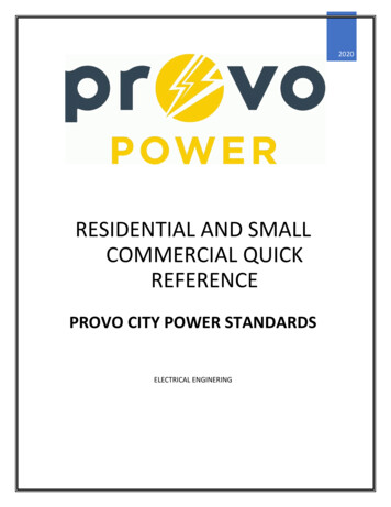 RESIDENTIAL AND SMALL COMMERCIAL QUICK REFERENCE - Provo Power