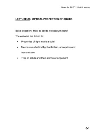 LECTURE #6: OPTICAL PROPERTIES OF SOLIDS